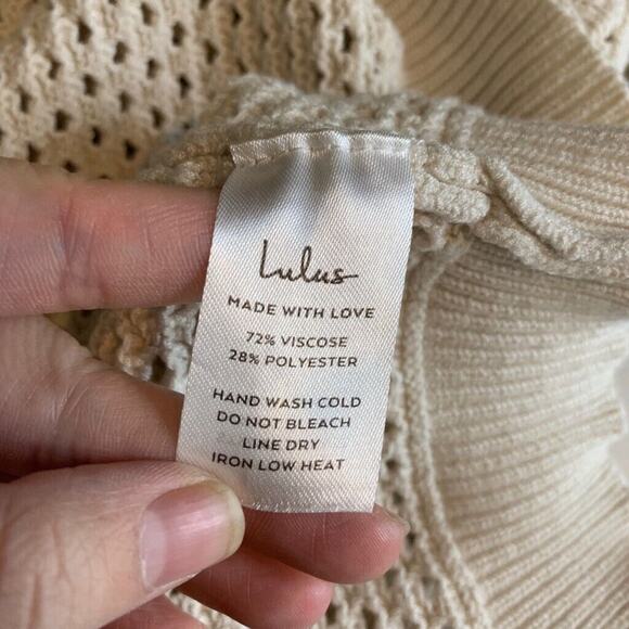 Lulus Sweater Womens M Medium Cream Open Knit Crop Crew Neck Slit Back Pullover - Picture 10 of 14